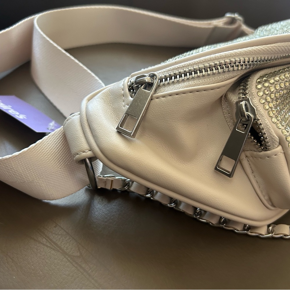 Ivory Rhinestone-Studded Faux-Leather Belt Bag - Picture 5 of 16